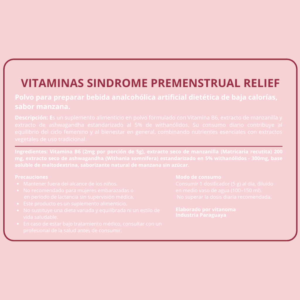 PMS Vitaminas para el alivio del Síndrome Premenstrual Avanzado: Polvo de Rápida Absorción